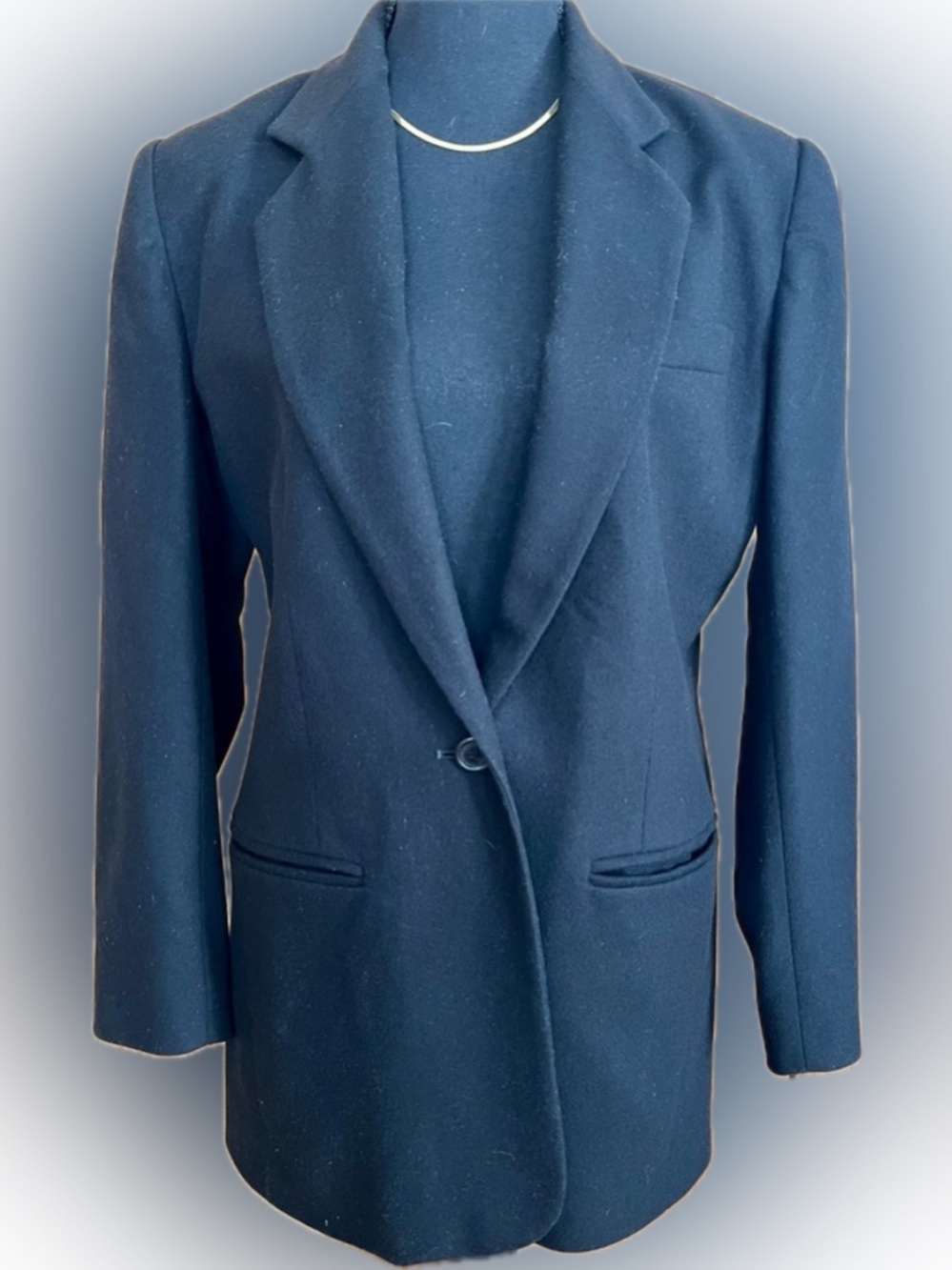 Lands End Vintage 90s Wool Cashmere Blazer Jacket Black Womens 6 Made in USA VTG